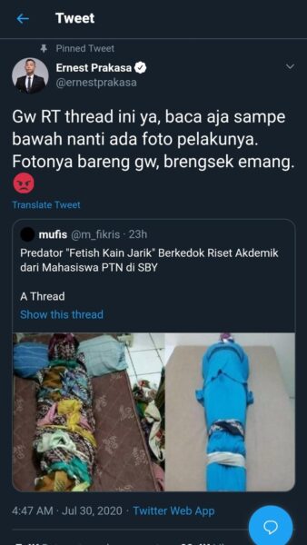 Viral Predator “Fetish Kain Jarik”, Ernest Prakasa dan Awkarin Angkat Bicara