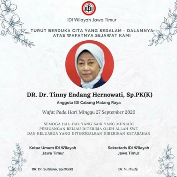 Innalillahi…Dokter Ahli Patologi di Malang Meninggal karena Covid-19