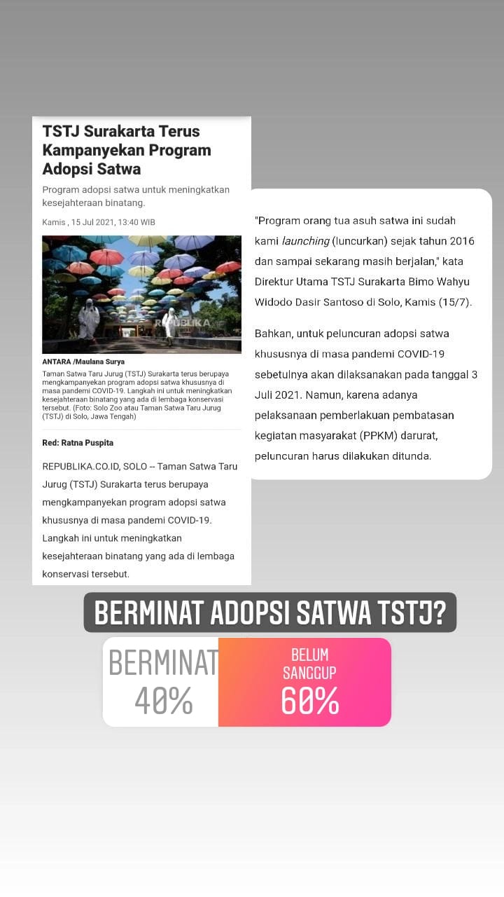 Tutup Selama PPKM, TSTJ Gencarkan Program Adopsi Satwa