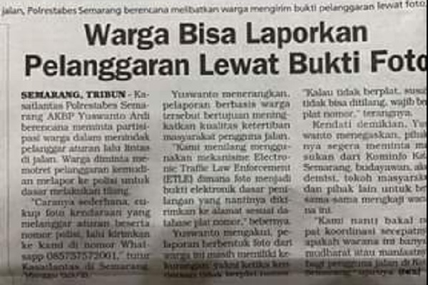 Warganet Semarang Tolak Tilang Berdasarkan Bukti Foto