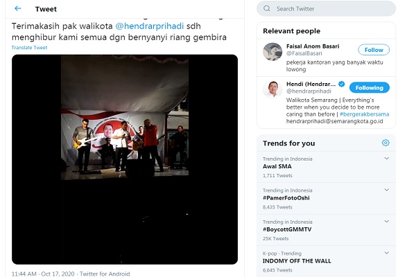 Viral, Calon Petahana Wali Kota Semarang Hendi Nyanyi Tanpa Masker di Acara Kampanye