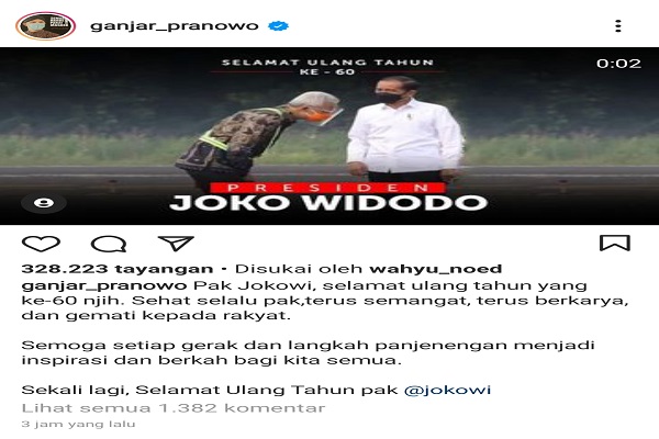 Gubernur Ganjar Beri Ucapan Selamat Ulang Tahun ke Presiden Jokowi