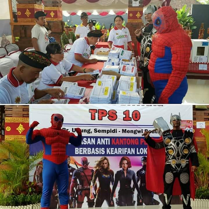 Begini Susasana Pemilu 2019  di Bali, Perantau Pulang Kampung Hingga Petugas Memakai Kostum Superhero
