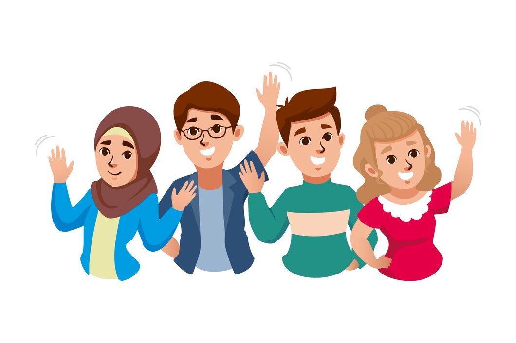 young-people-waving-hand-set_23-2148370645