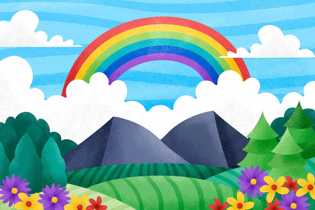 flat-design-beautiful-rainbow-with-flowers_79603-1809