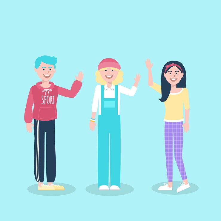 illustration-young-people-waving-hand_23-2148380879